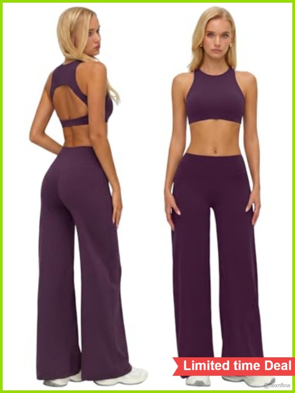Women's 2 Piece Workout Set High Neck Sports Bra Wide Leg Leggings
